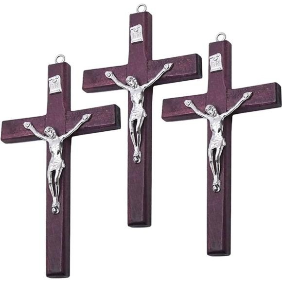 Catholic Crucifix Wall Cross 3 Pack, Small Wooden Cross with Jesus, 4.7 inches - Picture 3 of 6